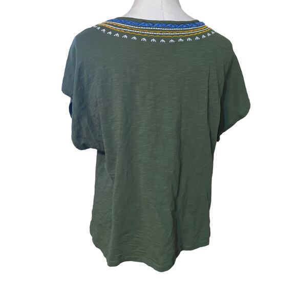 Max Studio Green Embroidered Tie Hem Boho Peasant Top Size L - Picture 3 of 5